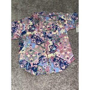 Corner Stone Floral Button Up Short Sleeve Shirt Colorful Pattern‎ Size L